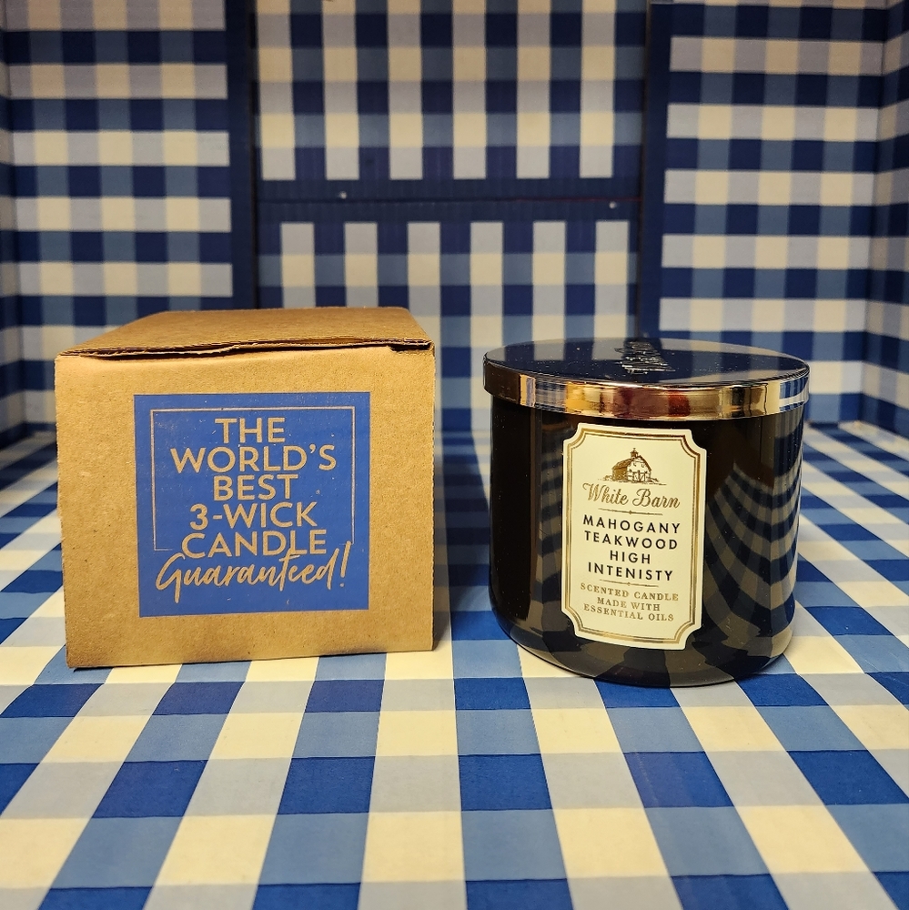 Mahogany Teakwood High Intensity SET OF 2, 3-wick candles. BBW